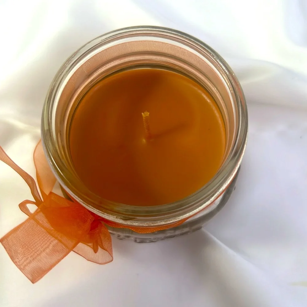 Cinnamon Bun Scented Candle with Orange Ribbon Mason Jar Rustic Fall Holiday‎